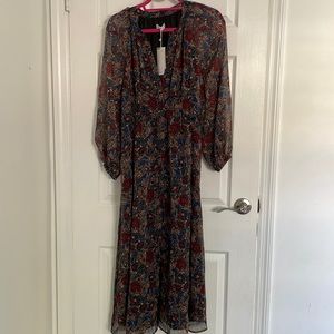 Dark multi color sheer long sleeve and maxi